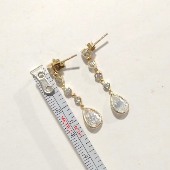 FAS 14k yellow gold vermeil Sterling Silver 925 Dangle Earrings Crystals Posts - Picture 6 of 8
